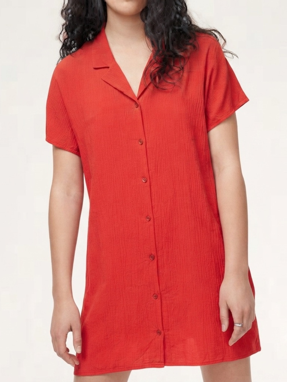 Aritzia Wilfred Free Sz L Red Relaxed Button Front Polo Shirt Dress